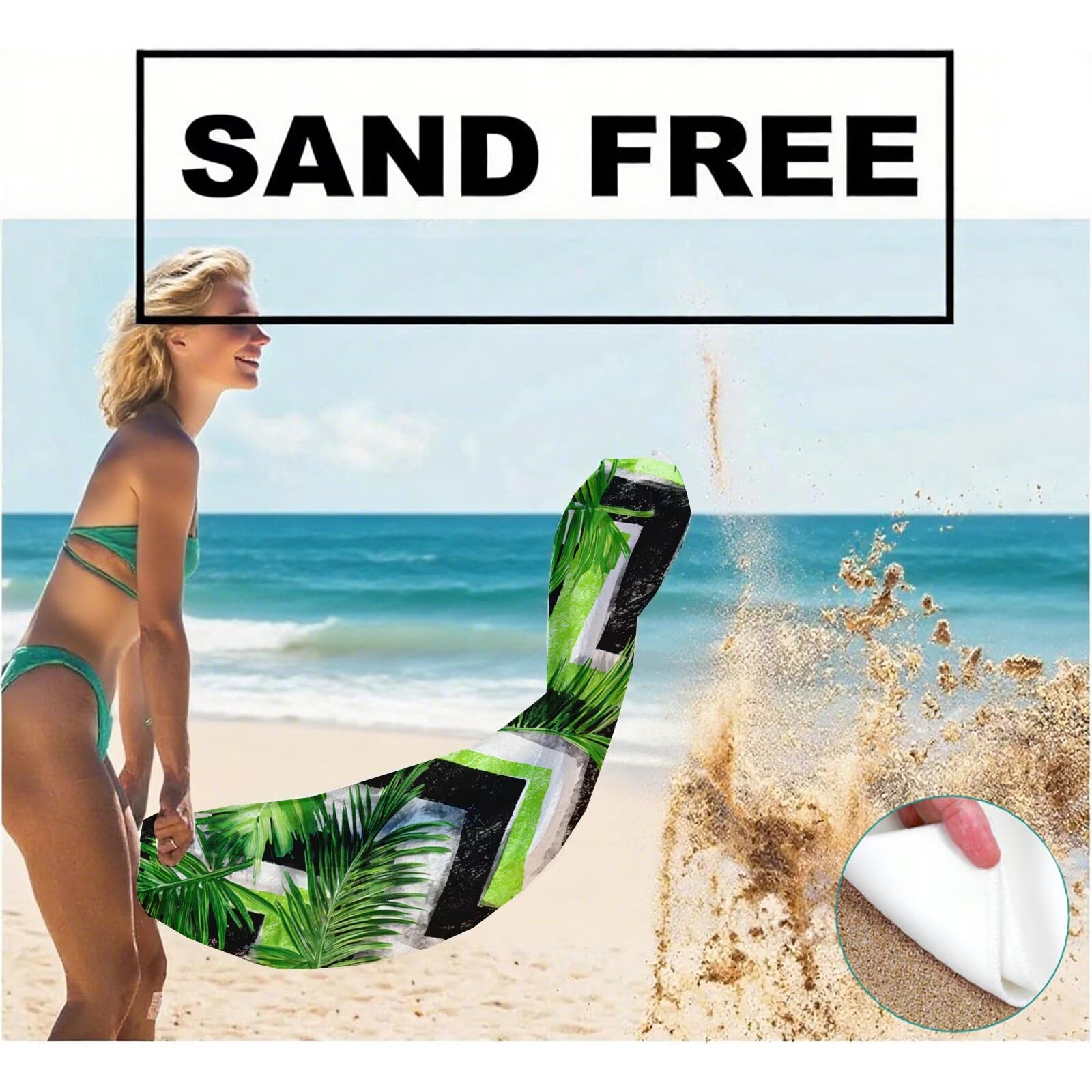 Serviette Plage Bande Motif, Serviette de Plage XXL 90x180 cm avec Sac, Serviettes de Bain Microfibre Séchage Rapide Anti-Sable Absorbante Fonction pour Bain, Sport, Voyages, Sauna, Piscine Q-748