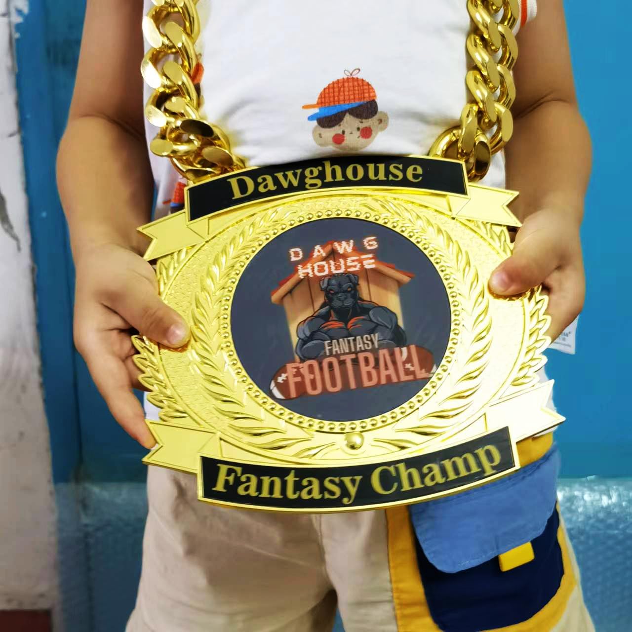 Fantasy Football Championship Chains Award, Champ Chains Award Winner Prize Trophy, 7-3/4″ x 7″ Large Champ Medal