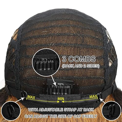 Miniatura 5 de Joedir Pelucas de encaje frontal rubio degradado de 28 pulgadas de largo, pelucas sintéticas onduladas pequeñas para mujeres negras, pelucas de