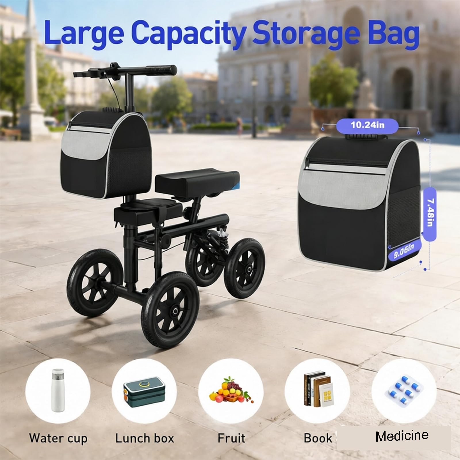 Scooter ortopédico para Lesiones, Rodilla Ajustable y Capacidad de 150 kg