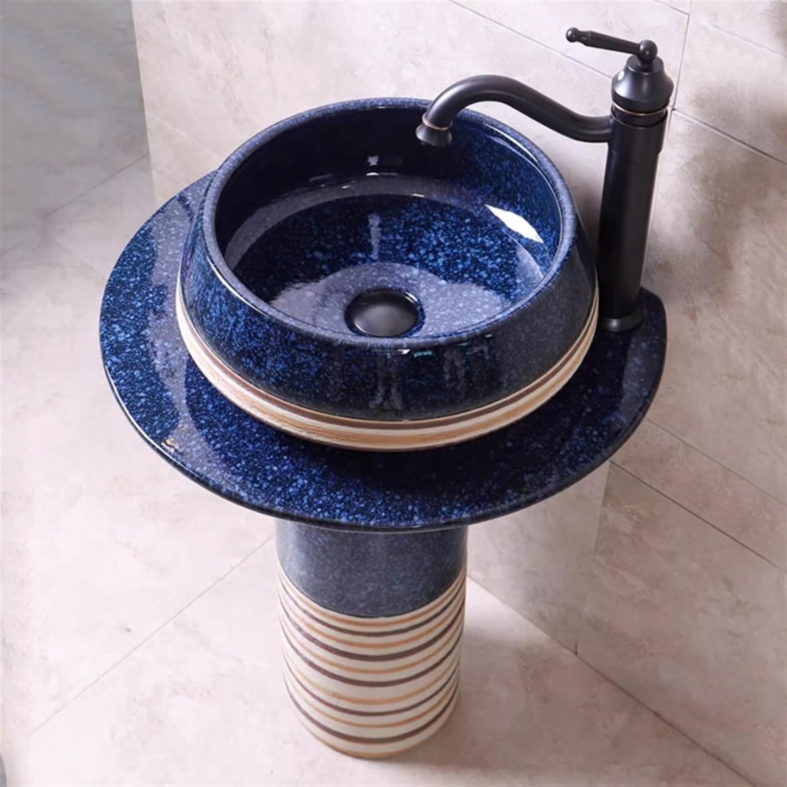 Fregadero pequeño de 15.7 pulgadas, lavabo de columna de cerámica para interiores y exteriores, tamaño C, talla única, B-One Size