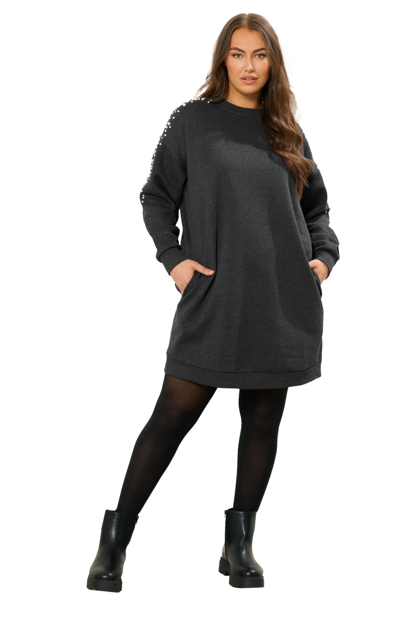 Yours Women's Grey Sweatshirt Dress In | Size: 22-24