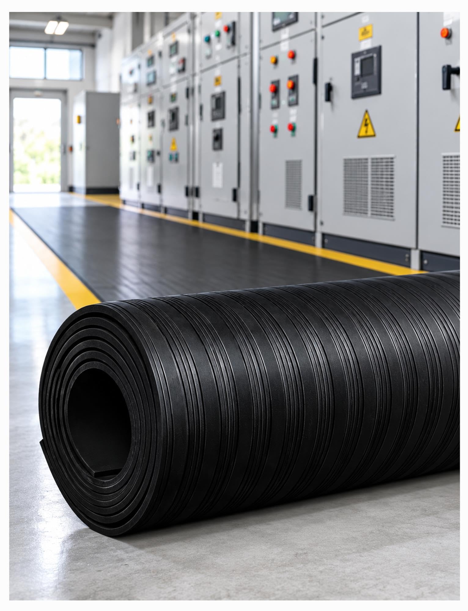 Alfombra de aislamiento eléctrico de caucho, alta tensión, negra