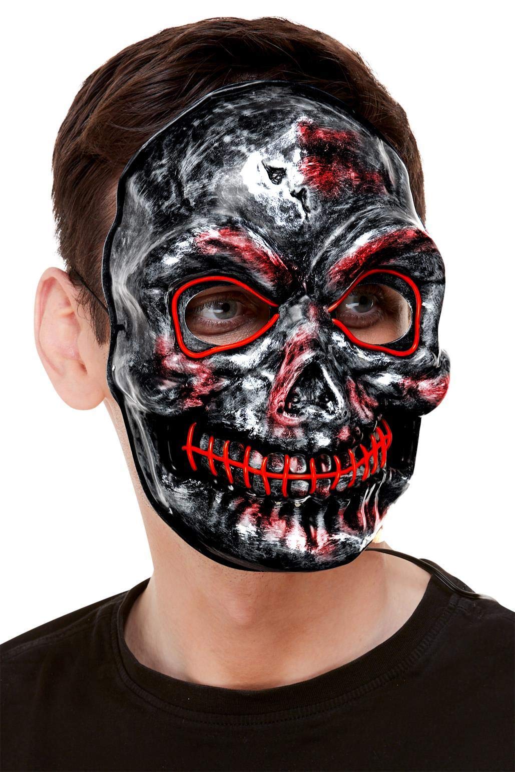 Smiffys Skeleton Mask, Light Up, Grey with Elastic Strap, Halloween Fancy Dress Accessory, Skeleton Dress Up Masks - Image 2