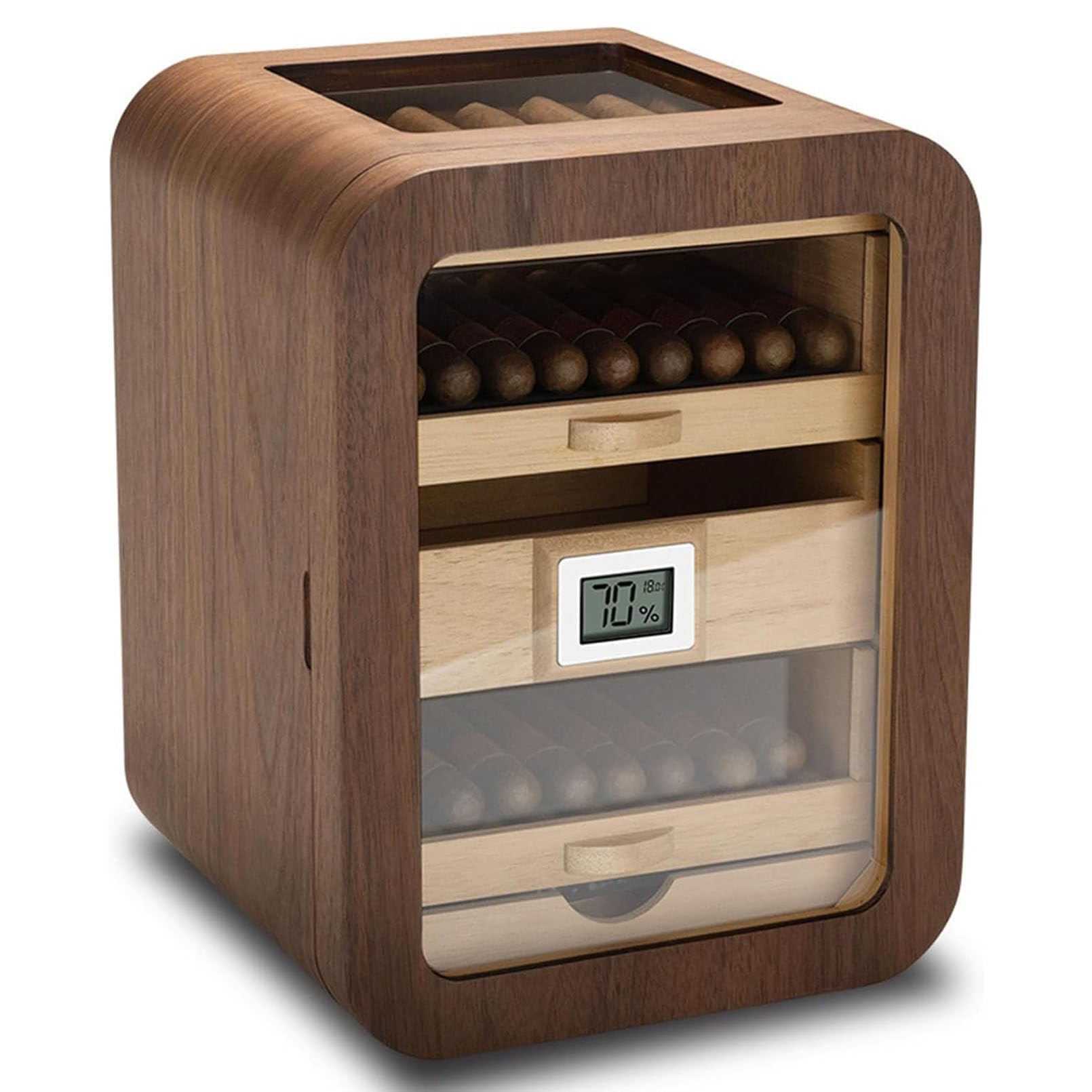 Humidor na cygara, z precyzyjnym higrometrem, szklanym wieczkiem, nawilżacz, miejsce na 110 cygar, prezenty dla miłośników cygar A