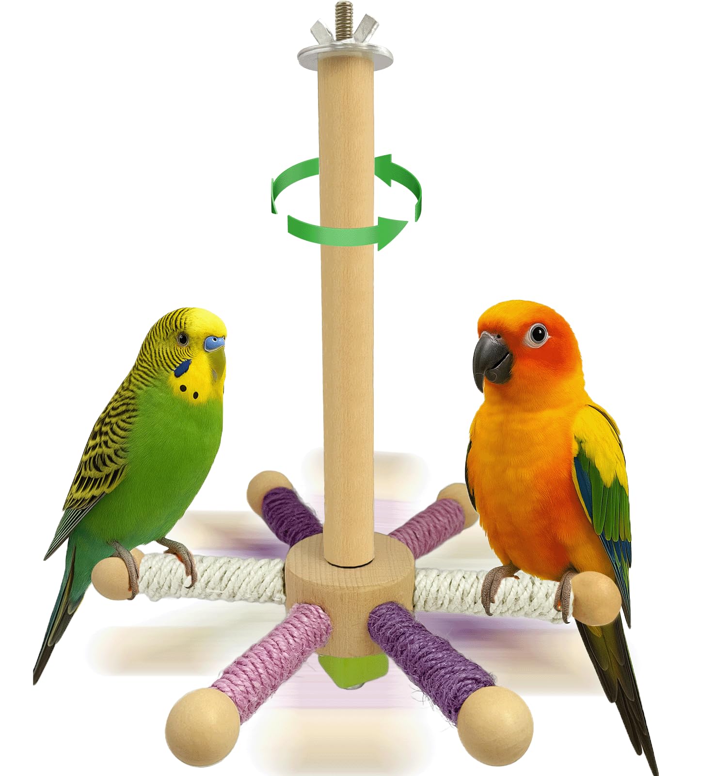 Hivovannn Bird Perch Toy, Parrot 360° Rotating Stand Perch, Wooden Interactive Wheel Parakeet Toy Bird Cage Accessories for Small and Medium Lovebirds Conures Finches Budgies-White