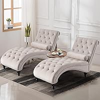 Vista 8 de Tumbona para interiores, moderna silla tapizada de terciopelo con botones y patas de madera maciza y almohada lumbar, sofá reclinable individual