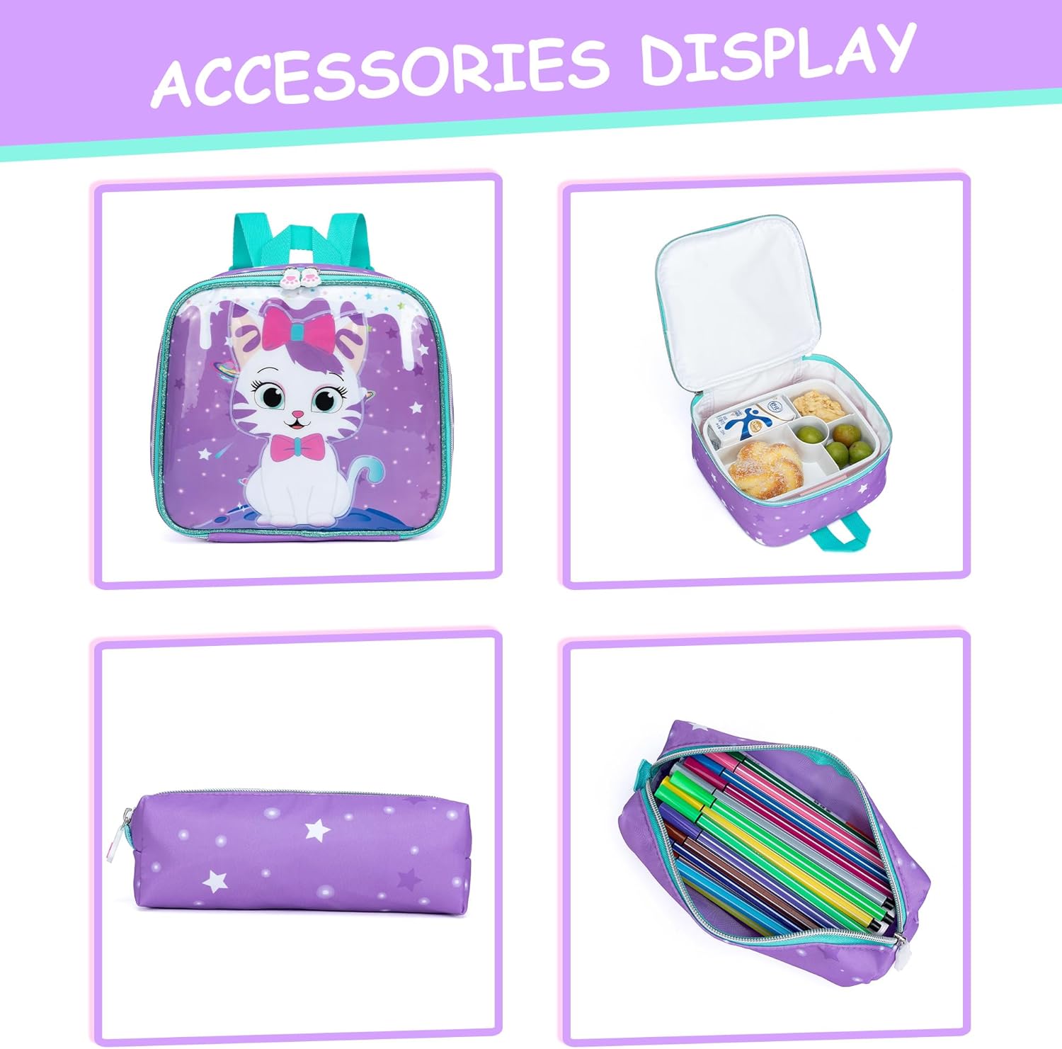 Backpack for School Backpacks for Girls Backpack with Lunch Box Cute Schoolbag for Kids School Supplies for Kids Cute Cat School Bag for Girls - Image 5