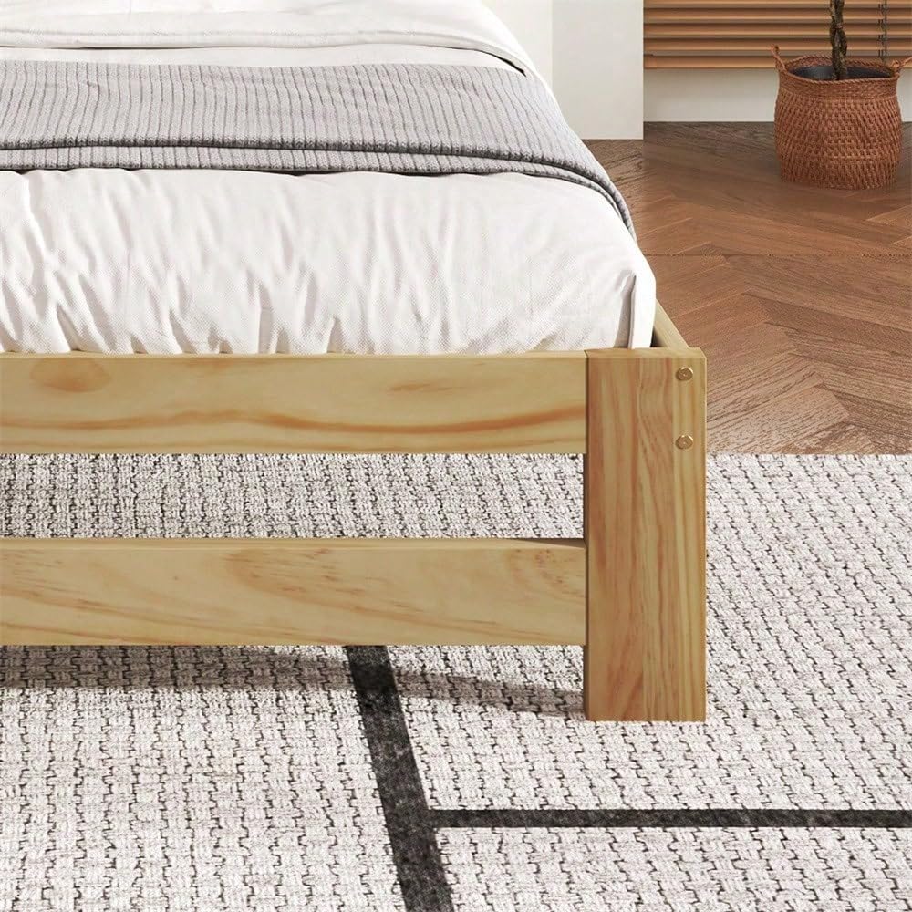 Letto in legno massello, 140 x 200 cm, naturale, letto matrimoniale futon con testiera, con rete a doghe, per ragazzi e adulti