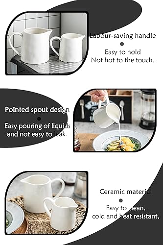Miniatura 4 de Ceramics - Jarra de crema de porcelana de 16 onzas con asa, divertido vertedor de leche para el hogar, cocina, cafetería, color blanco