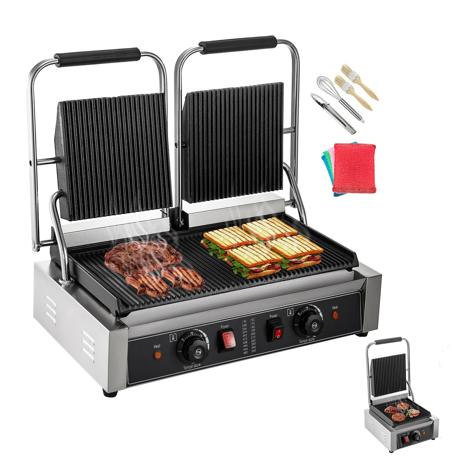 Elektryczny grill kontaktowy grill komercyjny Panini Press Grill nieprzywierający na zewnątrz kemping gotowanie kanapki stek mięso łatwe w użyciu dla początkujących i profesjonalistów (kolor: płyta z