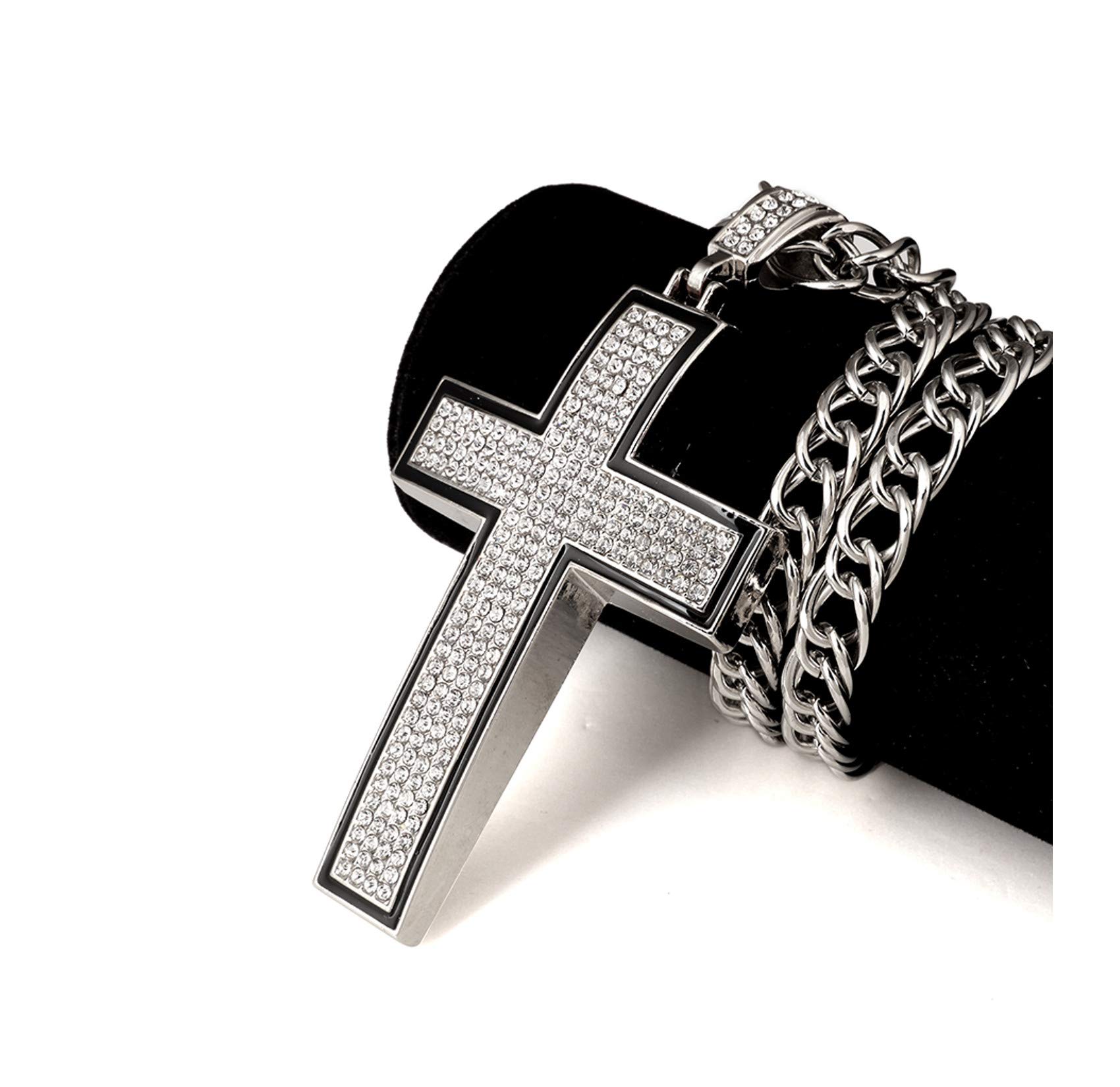 Iced Out"Big Cross" 14K Hip Hop Silver Plate Jewelry, Bling Bling Pendant Necklace 36"Rope Chain Included