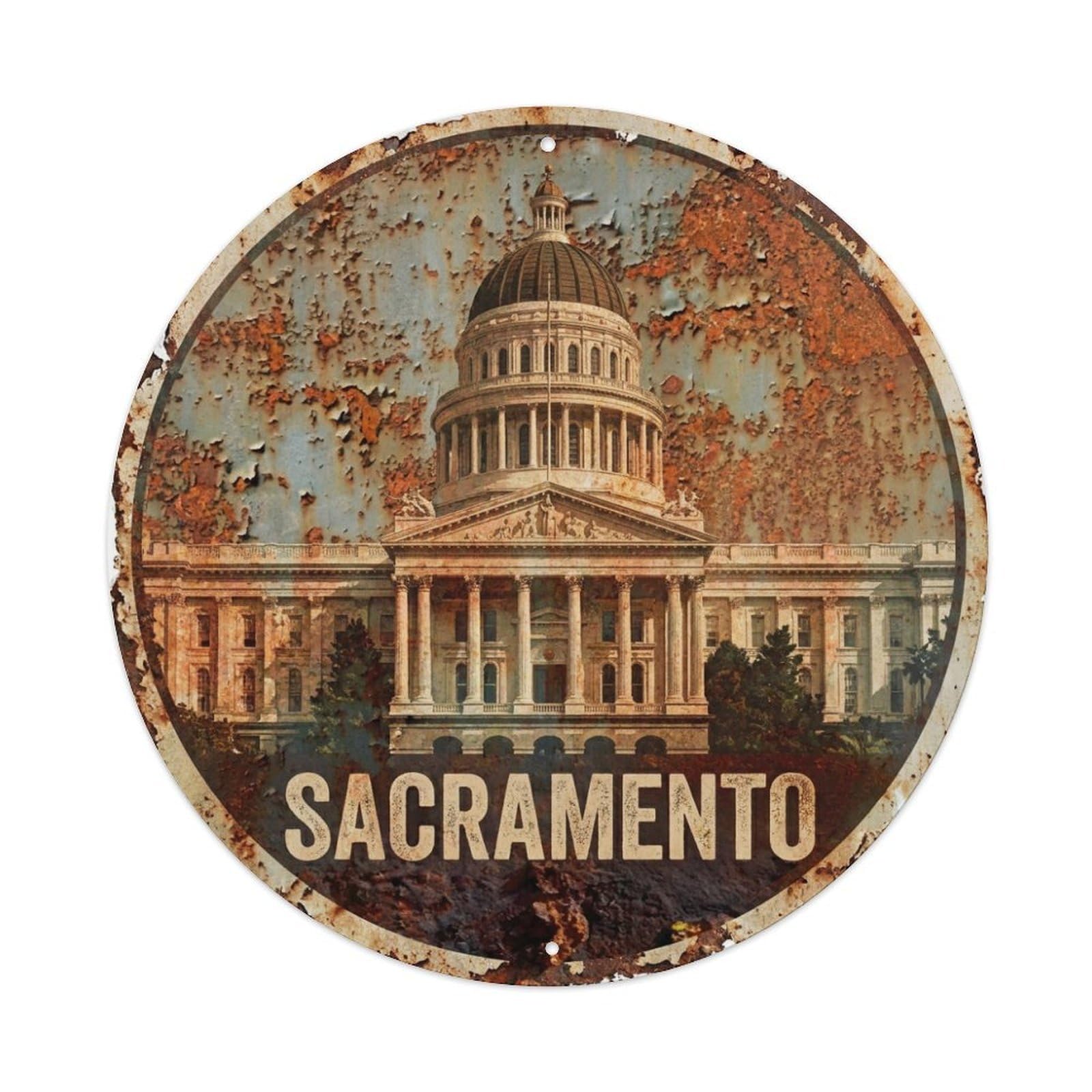 Metal Tin Sign Vintage Travel USA Sacramento
