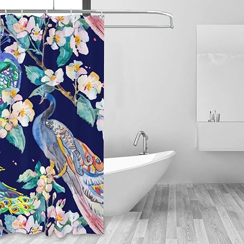 Miniatura 2 de PAILON Cortina de ducha de plástico con flores de pavo real, 60 x 72 pulgadas, cortinas de ducha extra largas para baño, juego de cortinas de baño