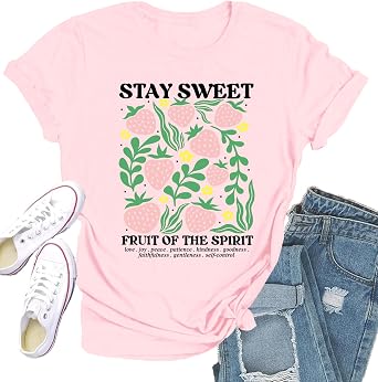 Christian Shirts for Women Sweet Strawberry T-Shirt Fruit of The Spirit Tee Tops