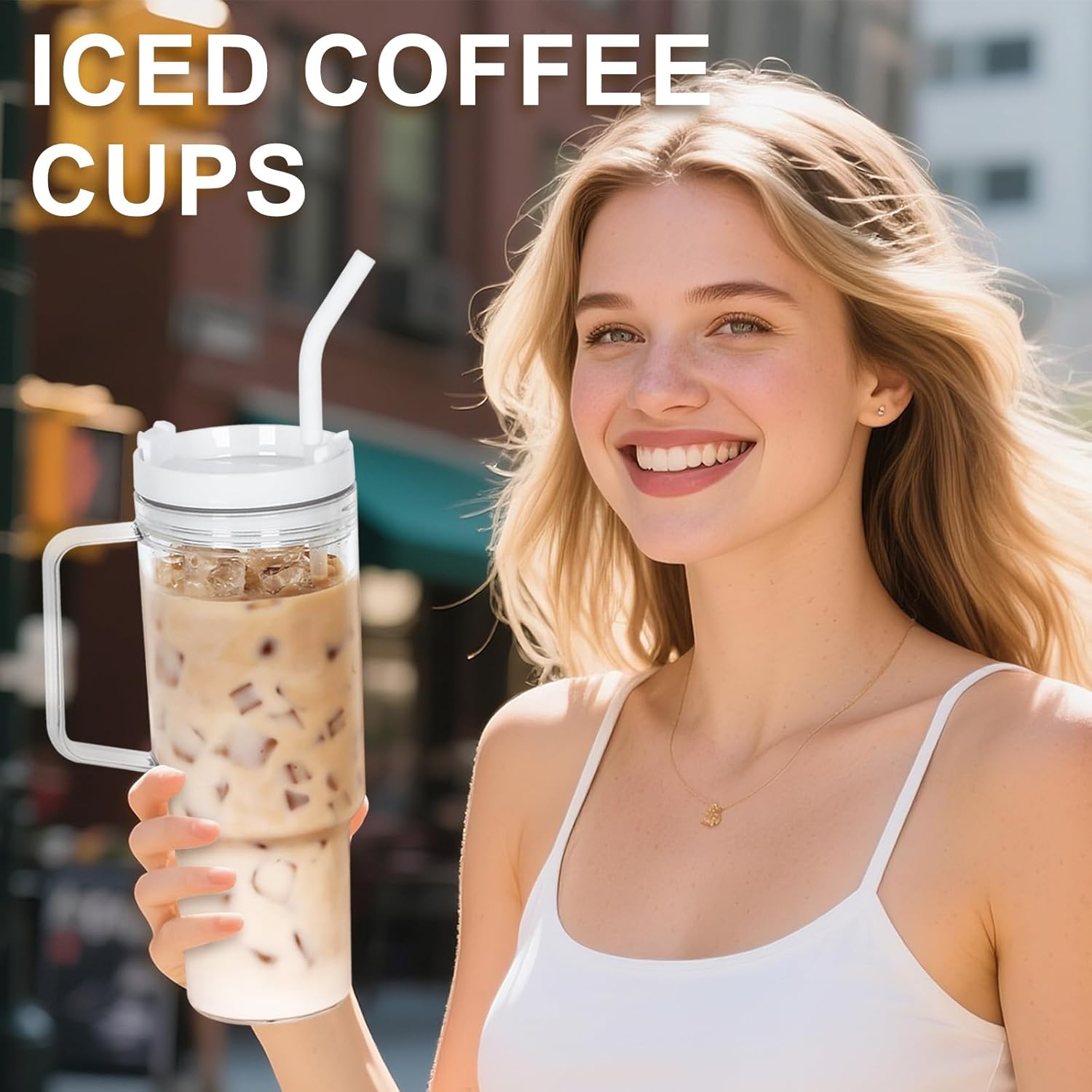 2 Pack 40 oz Acrylic Tumbler with Handle, Clear Plastic Cups with Lids and Straws, BPA-Free Reusable Iced Coffee Cups, Wide Mouth Travel Mug for Coffee, Boba, Smoothies, Soda, Juice - Image 6