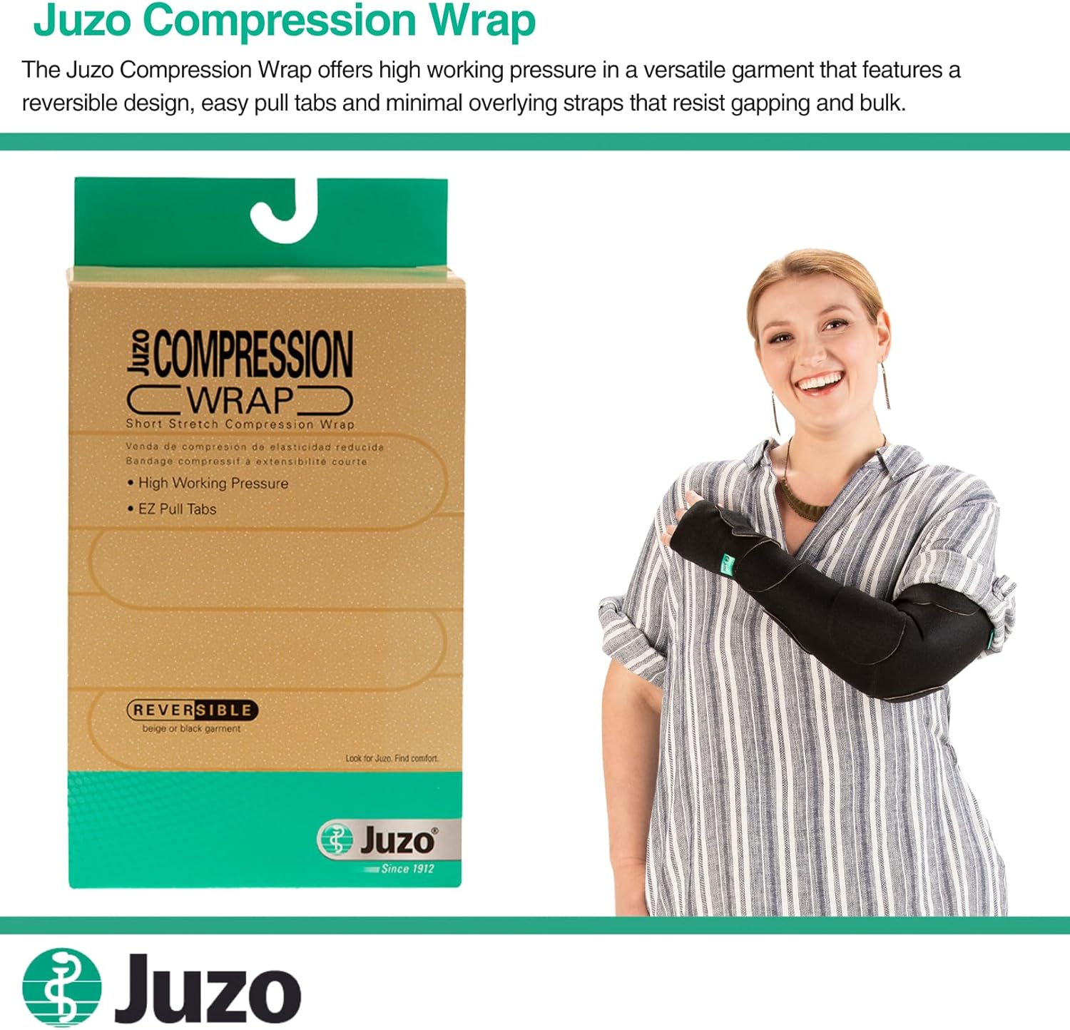 Juzo Short Stretch Compression Wraps, 30-60 mmHg, Slip On Calf Wrap, Double Sided, Closed Toe Liner | Medical Wrap Bandage for Moderate to Extreme Edema & Lymphedema | 2X-Large Regular