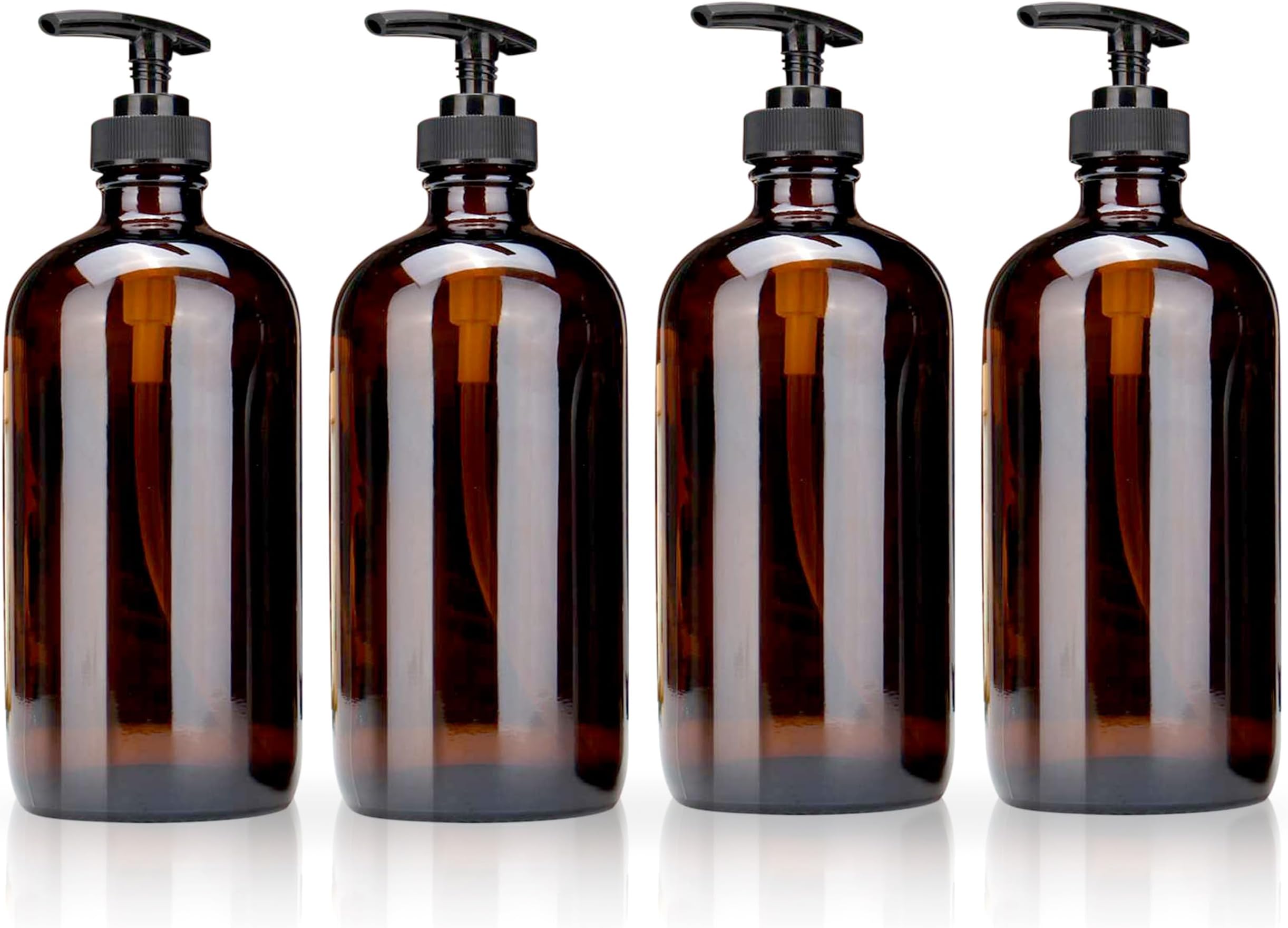 volila Soap Dispenser - 500ml Amber Pump Bottle Dispenser with Labeling Sticker and Pen - Refillable Conditioner and Shampoo Dispenser for Conditioner, Shampoo and Hand Soap (4 Pack)