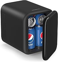 CROWNFUL Mini Fridge, 4 Liter/6 Cans Portable Skincare Fridge, AC/12V DC Cooler and Warmer Personal Refrigerator for Bedroom, Car, Dorm, Office, Food, ETL Listed Black