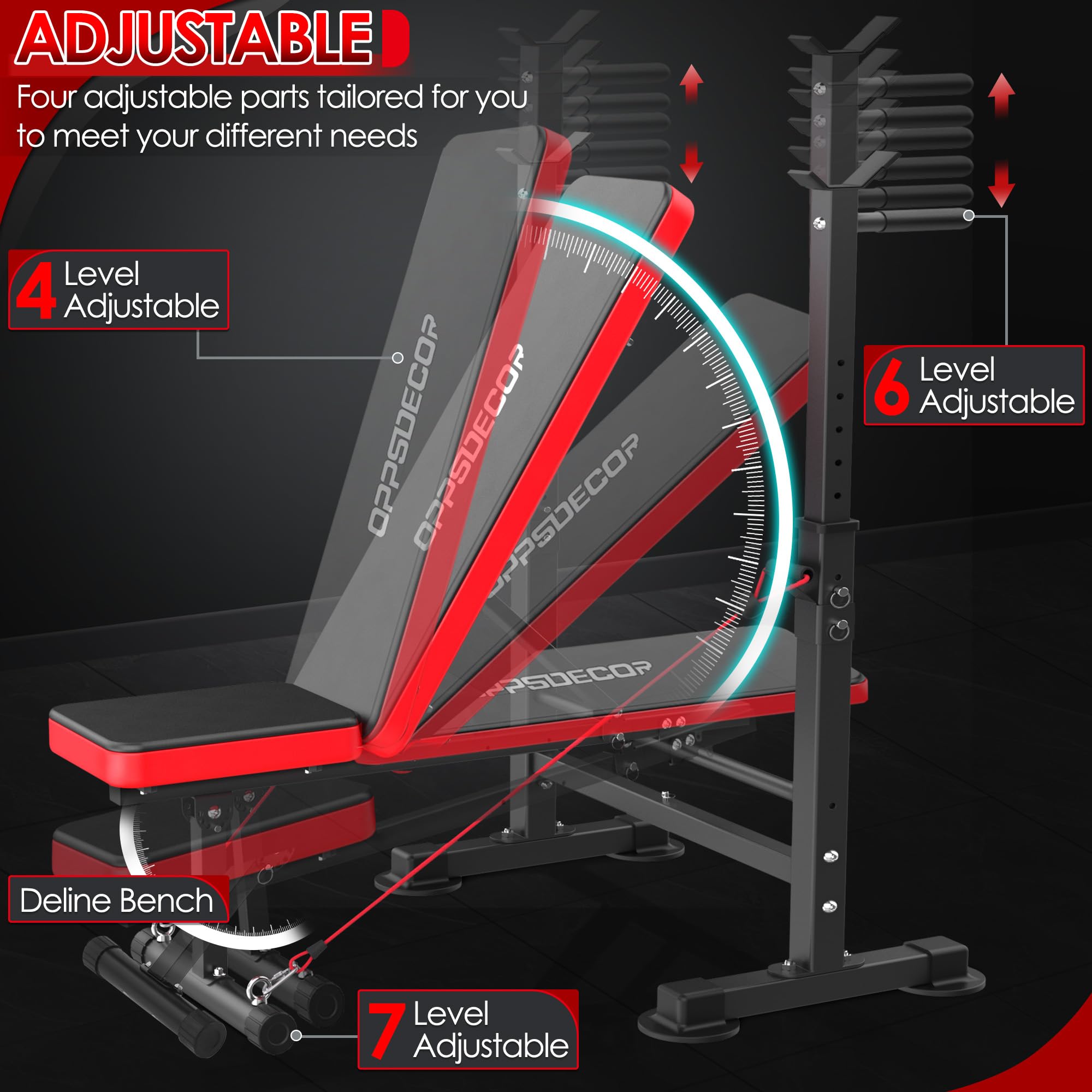 900LBS Weight Bench Set Adjustable Workout Bench for Home Gym | Bench Press, Incline Press, Squat Rack, Leg Developer, Preacher Curl Pad, Fits 6-7ft Barbells, 2-Second Fold, 38-in Rear Rack