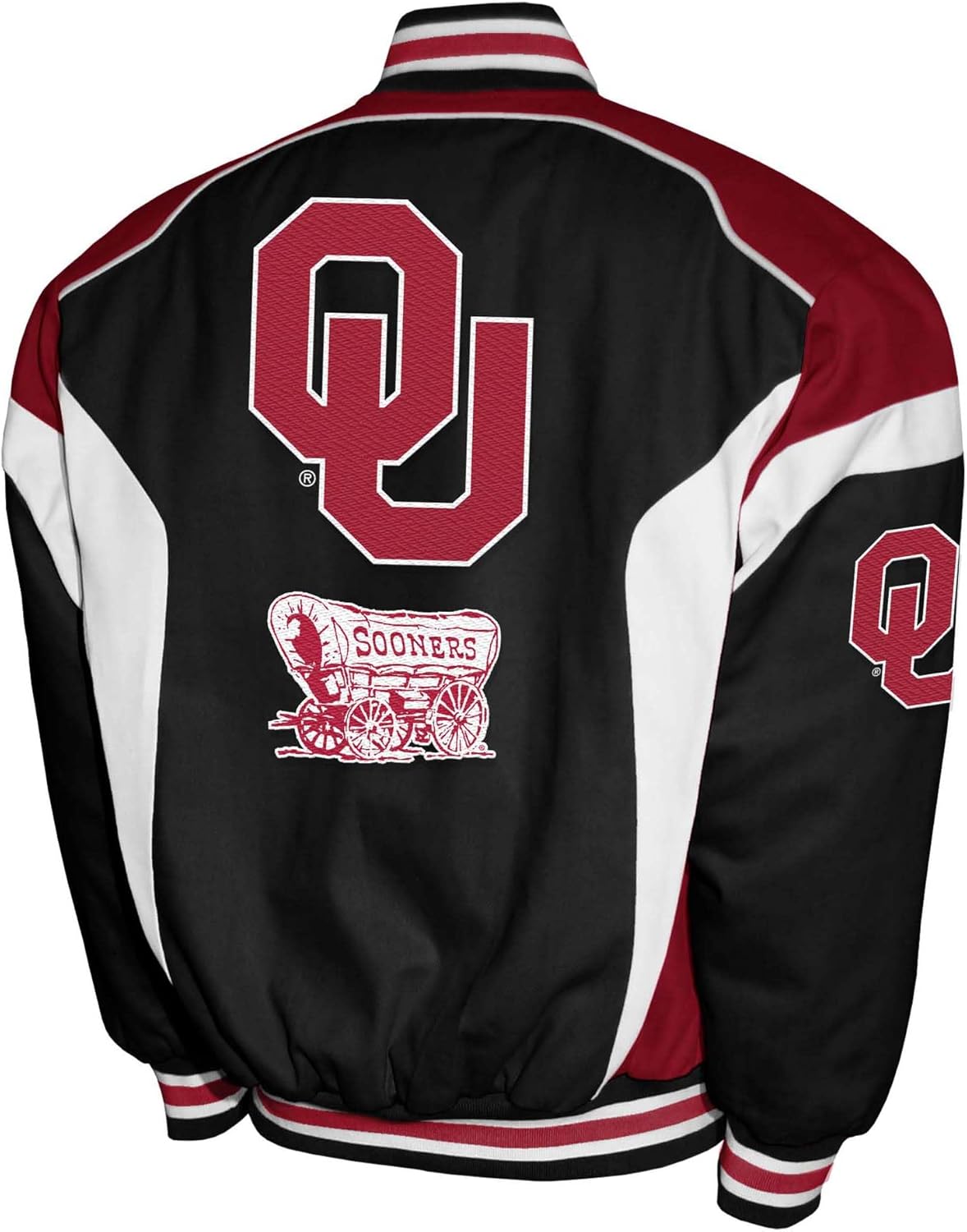 2Bhip NCAA Oklahoma Sooners Jacket - Black & Crimson Boomer Sooner Men's Spirit Twill Campus Coat - Bomber Jackets For Men