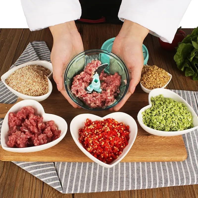 Image of 2 Pcs 2 in 1 Multipurpose Manual Vegetable, Dry Fruit and Onion Handy Chopper for Kitchen use and Quick Cutter with 3 Stainless Steel Blade, 1000ml