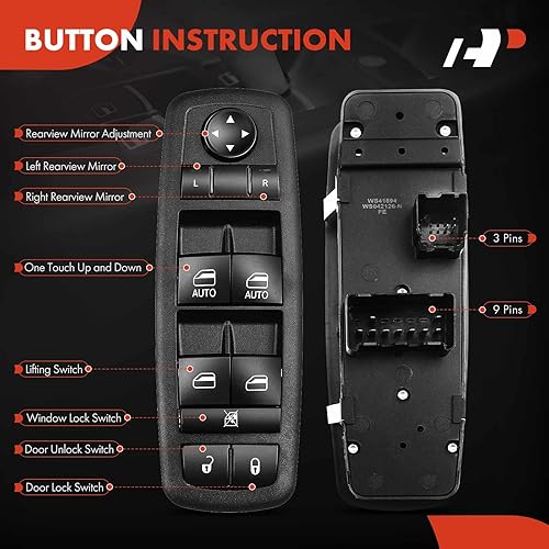 Miniatura 4 de A-Premium Interruptor de elevalunas eléctrico principal del lado del conductor delantero con 2 automóviles – Compatible con Jeep Cherokee 2014 Sport