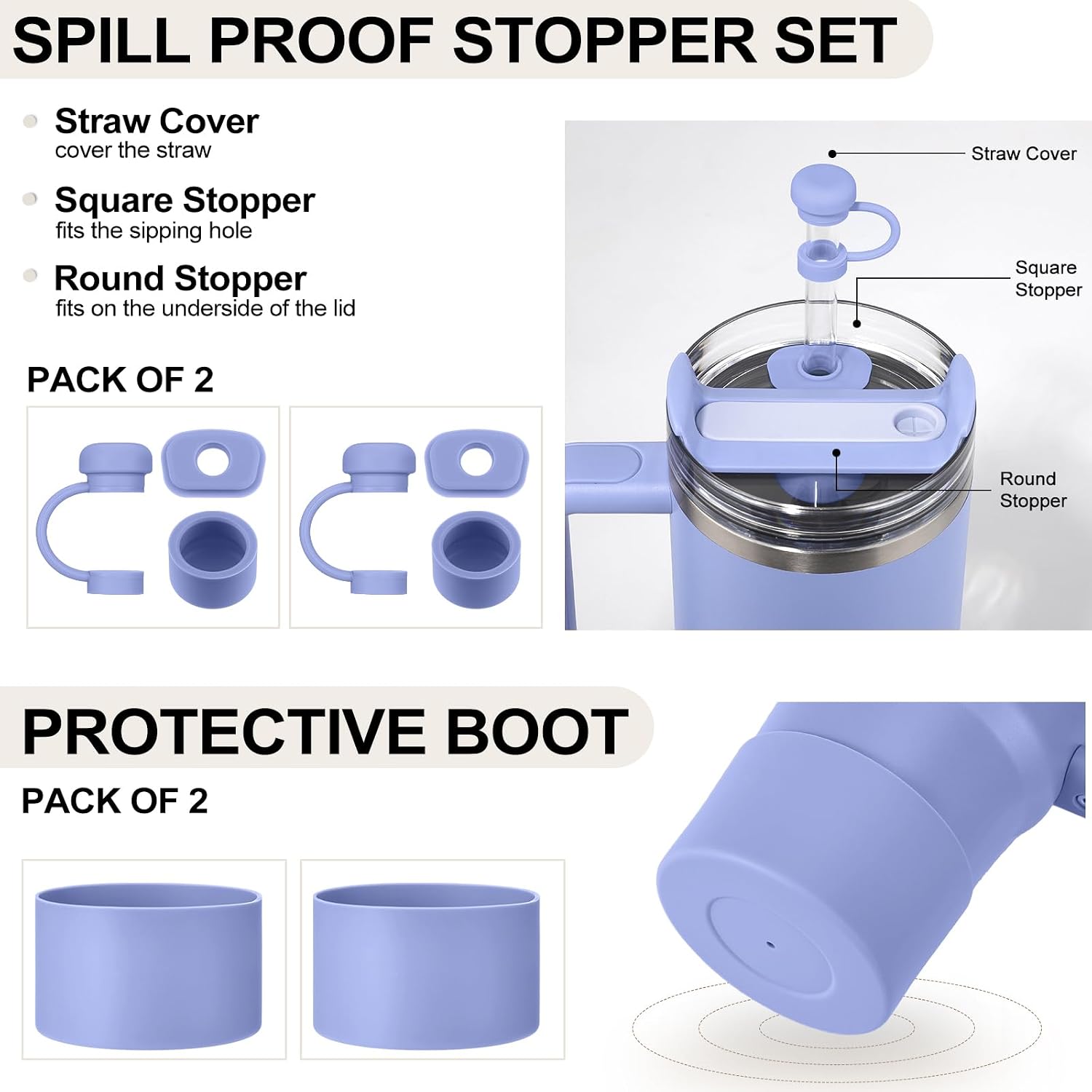 HYZ 8pcs Stanley Cup Accessories, Spill Proof Stopper & Boot Set, Hydrangea image 2