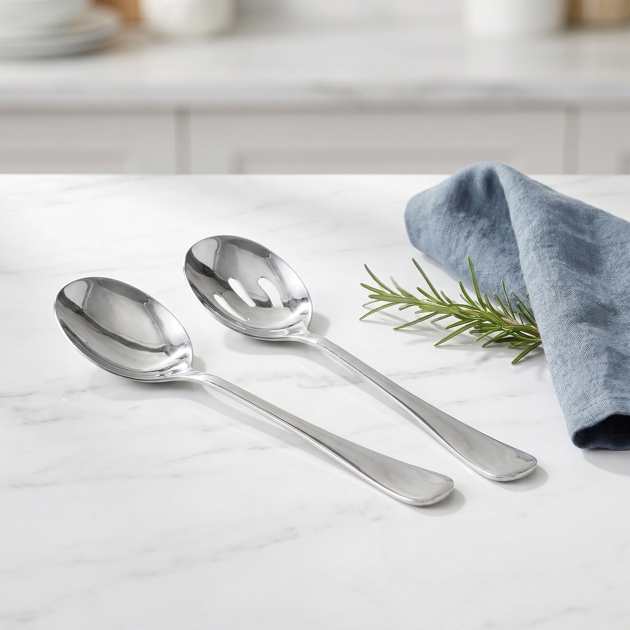 ibasenice Set di 4 posate da buffet in acciaio inox con cucchiaio forato e cucchiaio da portata - Cucchiai da portata da 21,6 cm - Posate lavabili in lavastoviglie per feste, buffet, catering e