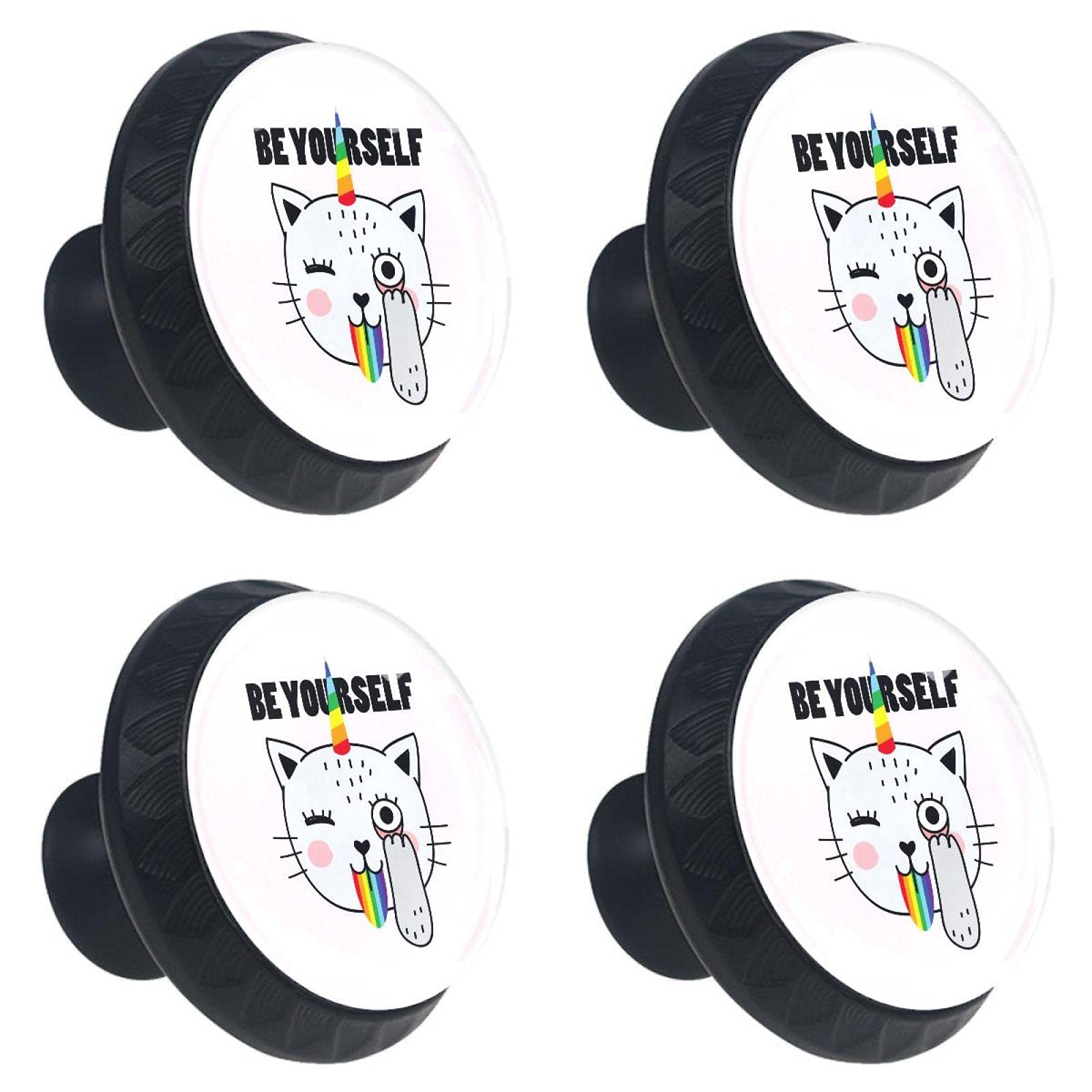 Boutons de tiroir en verre d'art multicolores au motif chat raffiné