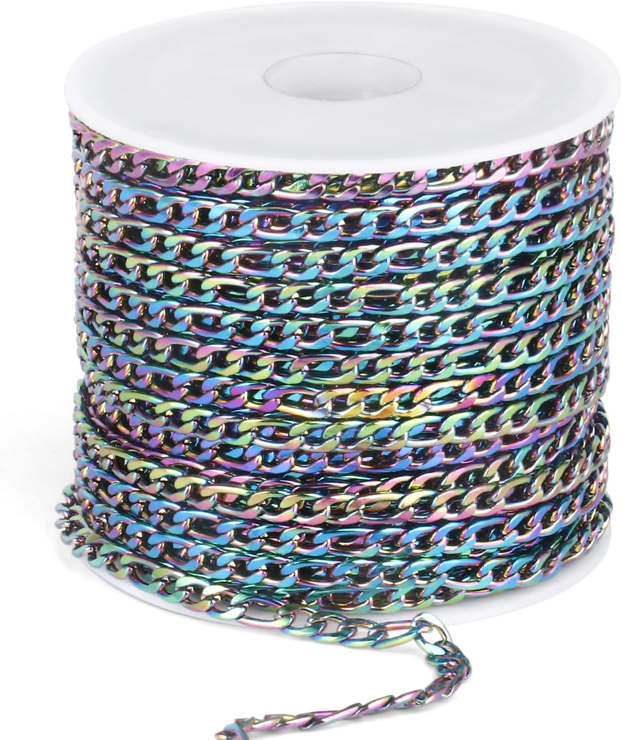 [33FT] Rainbow Figaro Chain Roll 3mm 304 Stainless Steel Colorful Figaro Link Chains Spool Bulk for Jewelry Making