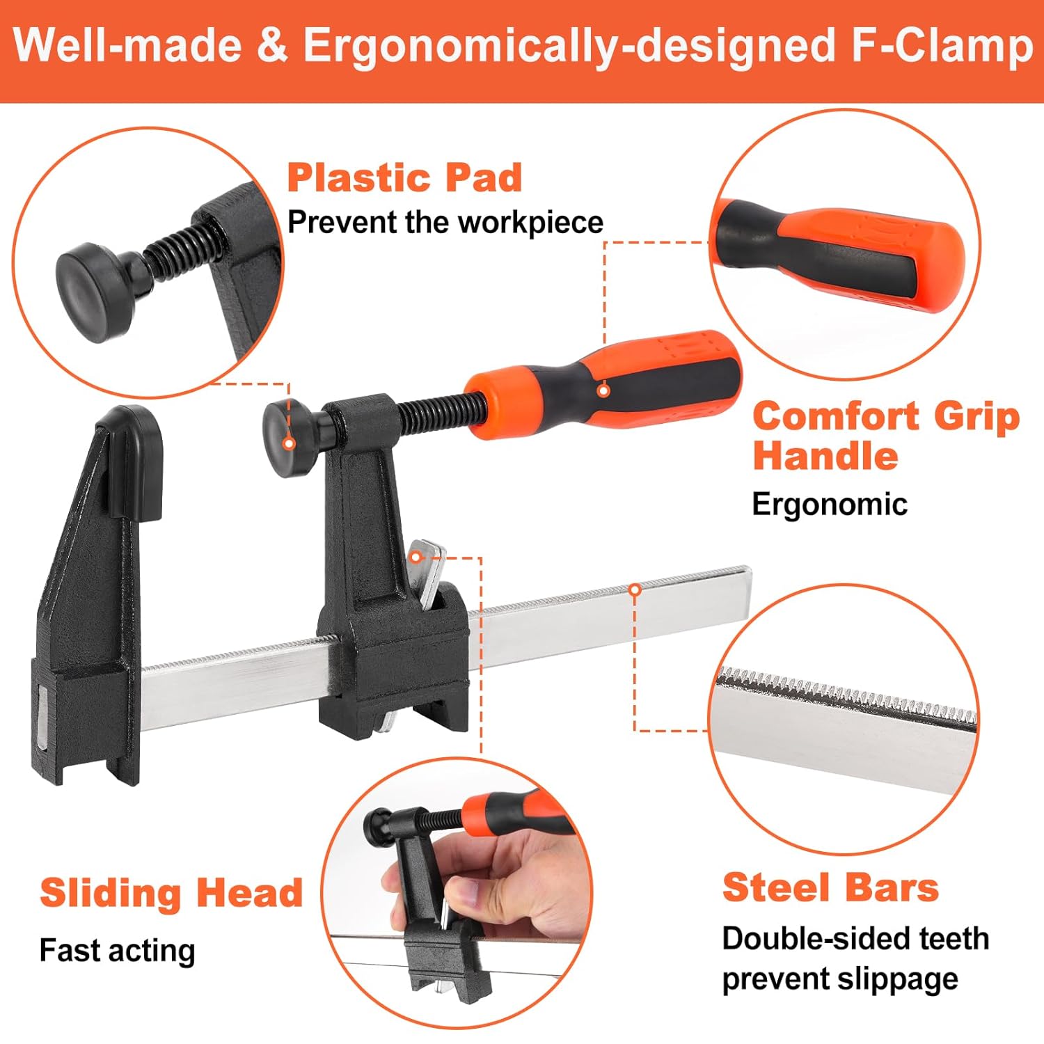 Aluminum Drill Guide Jig 30 45 90 Degree Angle 4 Sizes with 6" F Clamp for Angled and Straight Holes, Portable Durable Cable Railing Drilling Template Block for Deck Stair Handrail