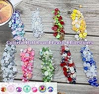 Vista 4 de Cuentas de resina mixta con diamantes de imitación, cuentas de media perla de 30 g, cuentas de diamantes de imitación de parte trasera plana