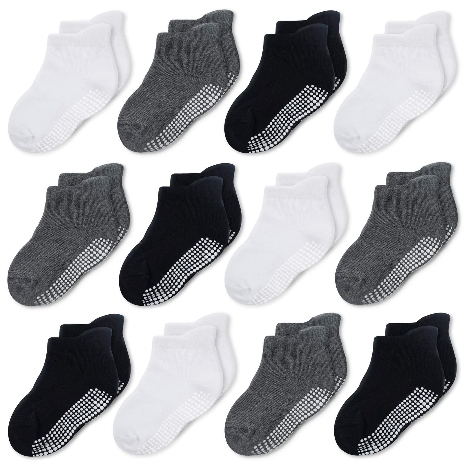 CozyWay Baby & Toddler Socks with Grippers Non Slip Ankle Grip Socks For Boys and Girls - Comfy Soft Cotton - 12 Pack