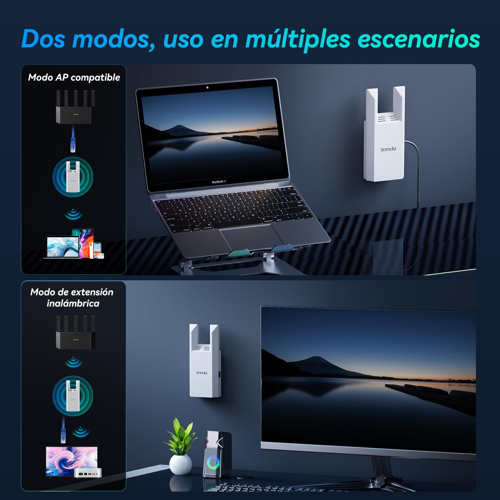Tenda A18 Pro AC1200 Repetidor WiFi con Puerto Gigabit, Extensor de WiFi Doble Banda 2.4/5 GHz, Amplificador Señal WiFi hasta 150 m², Modo Ap, Instalación Fácil