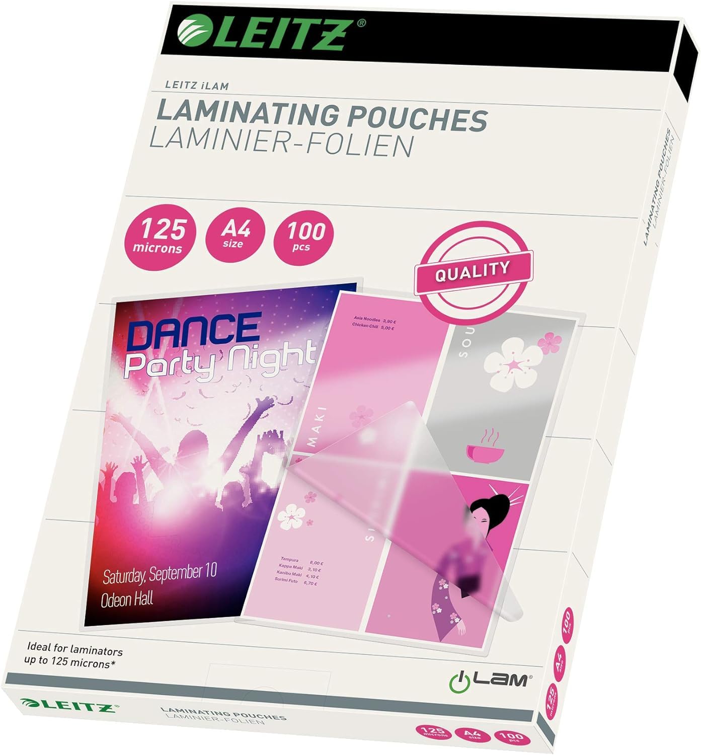 Leitz, Laminator iLAM Home Office A4, Odpwiedni do Domowego Biura, Kolor Szary, 73680089 & Leitz 74300002 Folia Do Laminatorów, Bezbarwny, 100 Sztuk