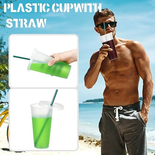 Miniatura 10 de Vaso con popote y tapa, vasos de plástico reutilizables de 24 onzas con tapas y pajillas, botella de agua, vasos de viaje, vasos a granel para
