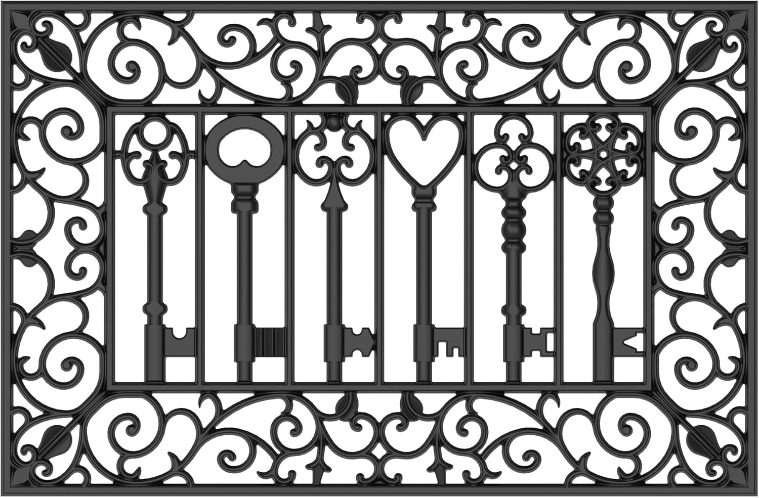 玄関マット 屋外 泥落とし エントランスラバーマット おしゃれ 洗いやすい (ブラックキー柄, 600*400ｍｍ)