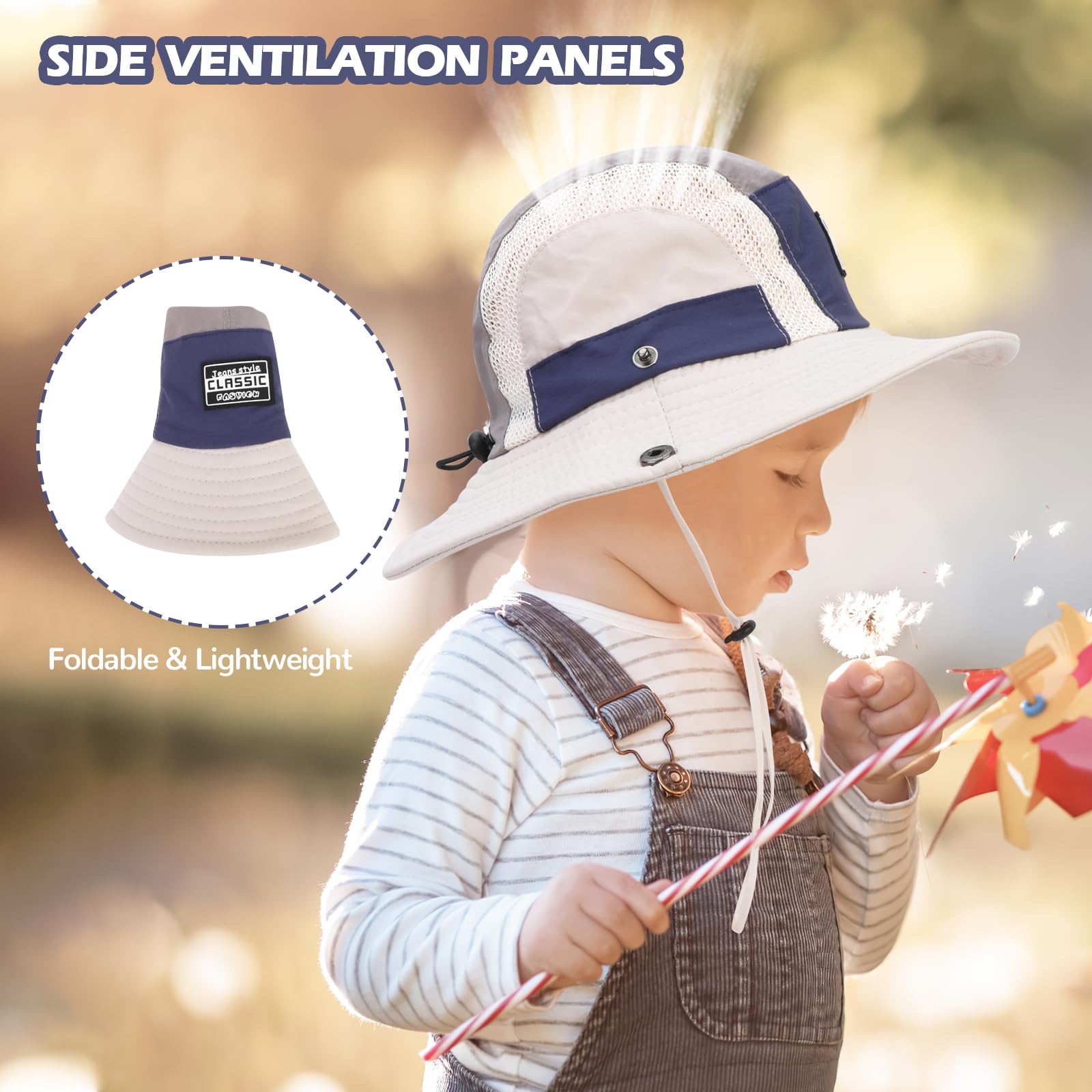 TAGVO Chapeau de Soleil Enfant, Protection UPF50, Séchage Rapide, Chapeau de Pêcheur Ajustable pour Enfants de 2 à 6 Ans