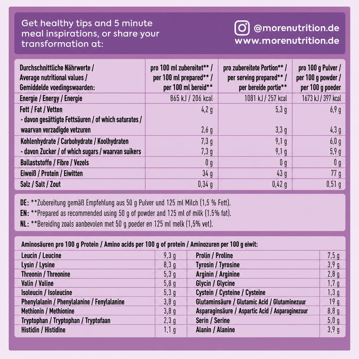 MORE Protein Sahne, 600 g – Proteinpulver mit Whey & Casein zum Kochen und Backen+Heartglobal Versandschutz