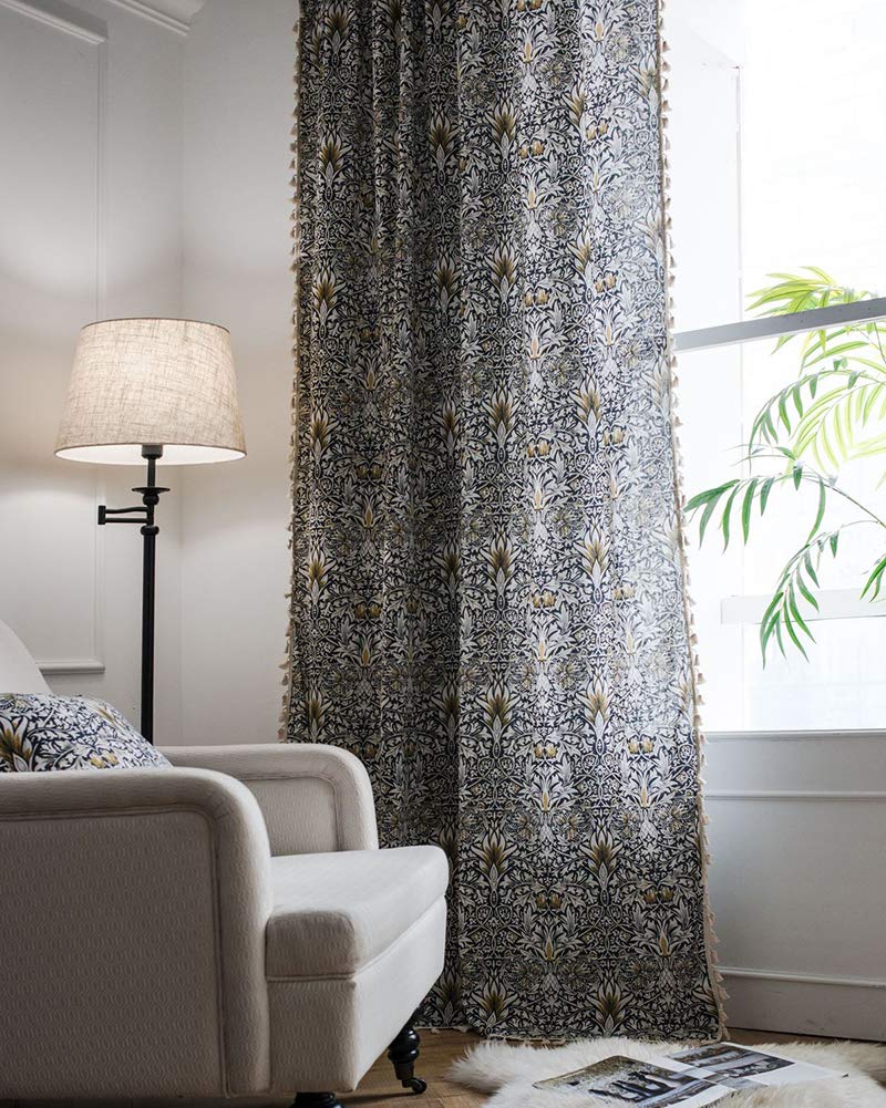 Amazon｜vctops ヴィンテージ花柄プリントコットンリネンカーテン