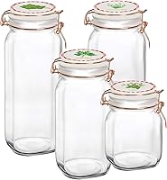 Vista 4 de Circleware Recipientes de vidrio con tapas herméticas de cierre hermético de cerámica blanca, juego de 4, recipientes para conservar alimentos