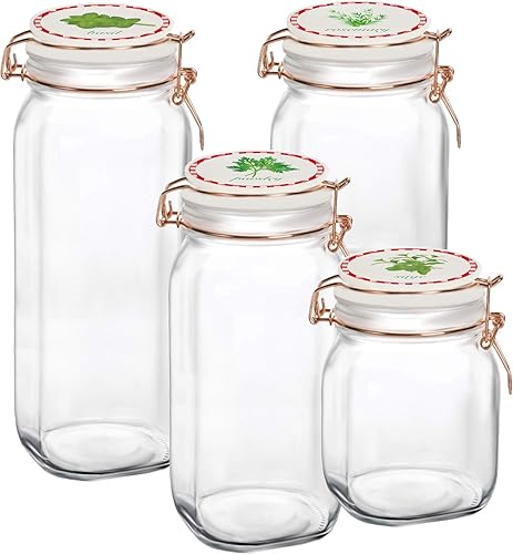 Miniatura 4 de Circleware Recipientes de vidrio con tapas herméticas de cierre hermético de cerámica blanca, juego de 4, recipientes para conservar alimentos de