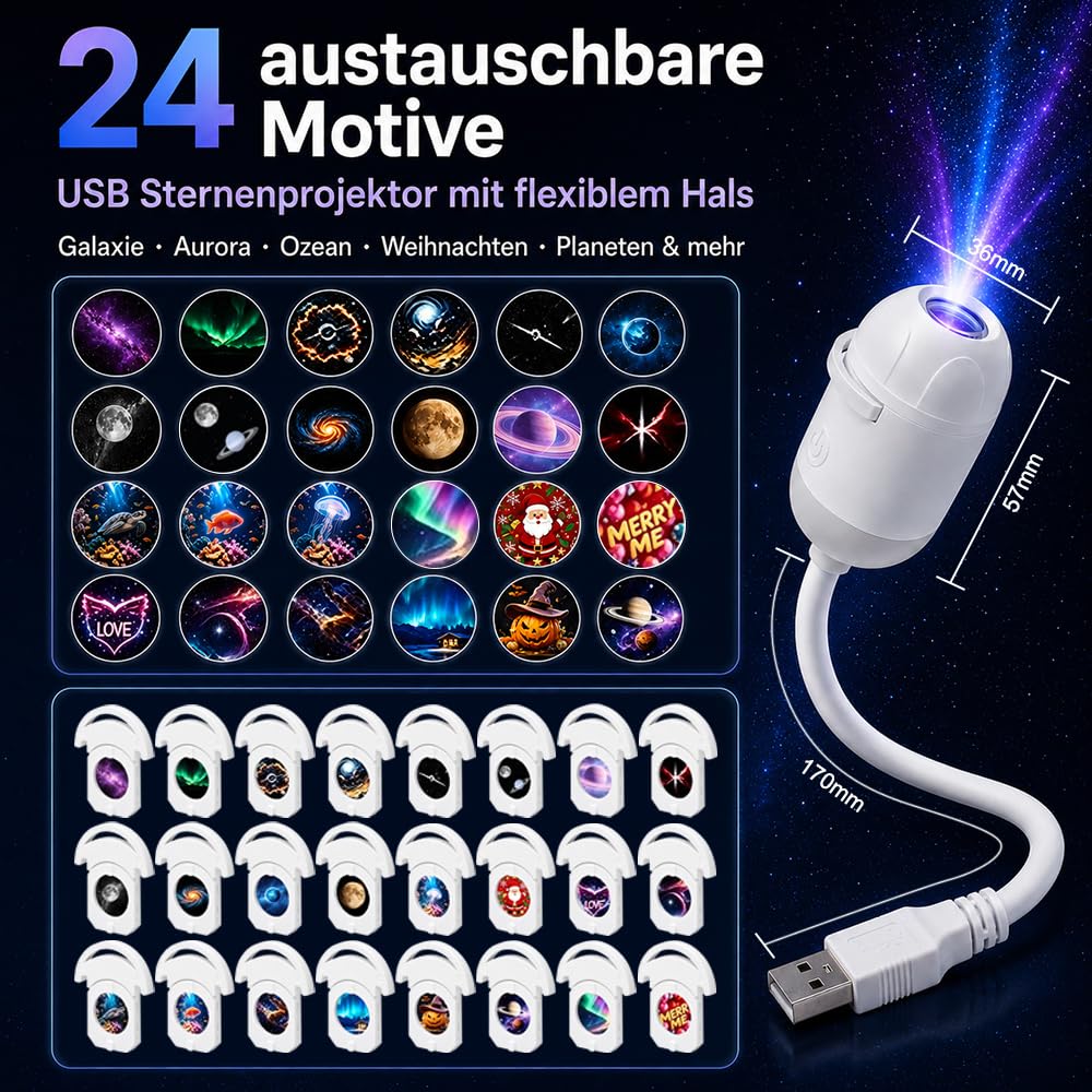 Projektor Galaxy 2 w 1, projektor gwiaździstego nieba, port USB