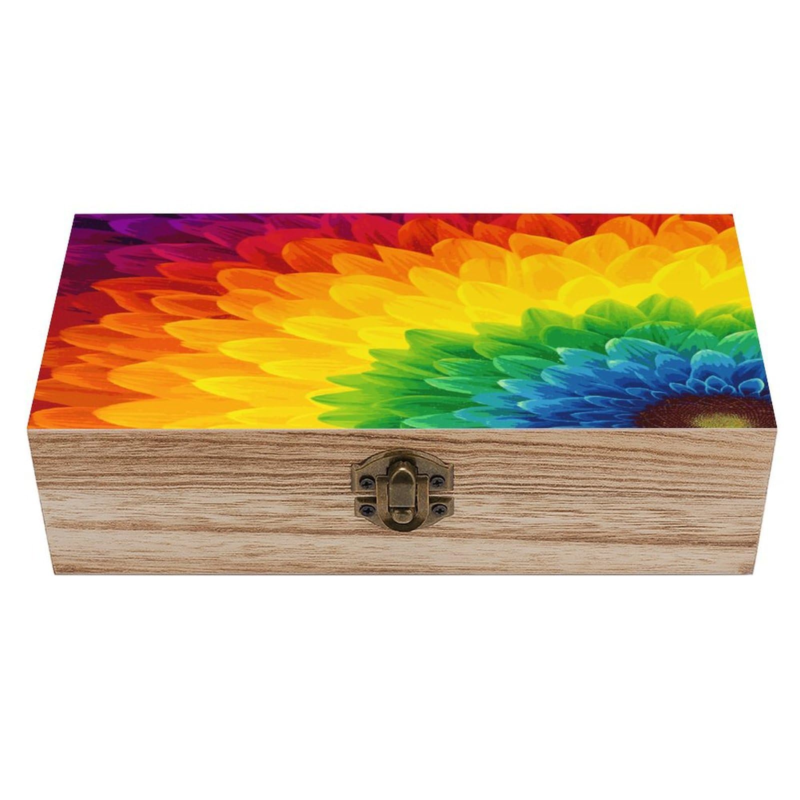 JTREHY Sunflower Rainbow Wooden Keepsake Box Vintage-Style Wood Keepsake Case with Hinged Lid Solid Wood Boxes Beautifully Memory Treasure Case Vintage-Style Wooden Storage Box