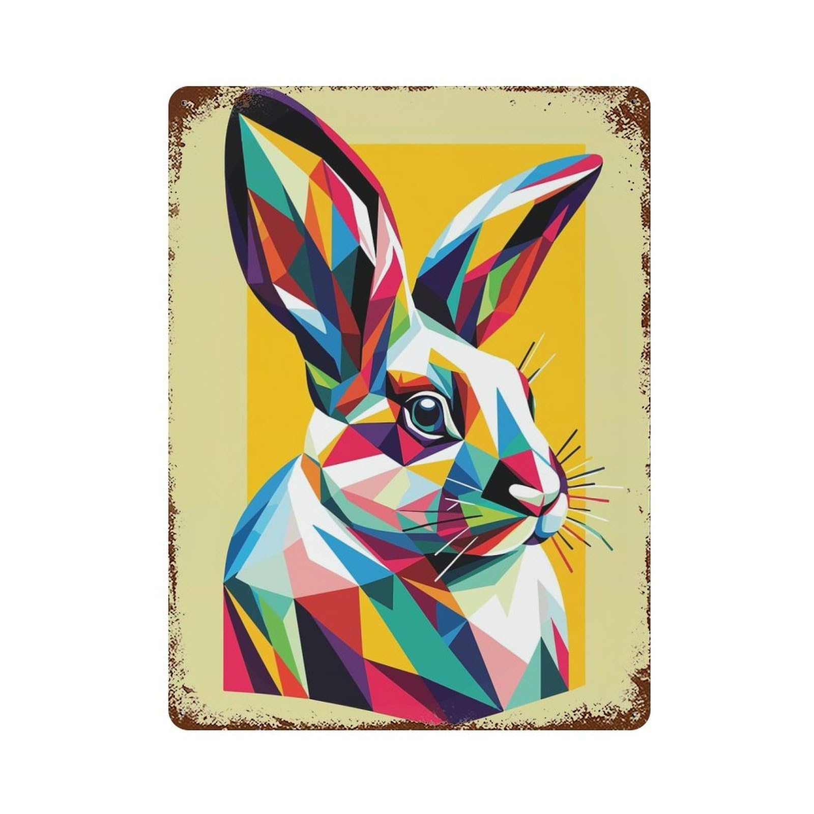 Rabbit Wpap Pop Art Distressed Metal Wall Sign 15.7"x11.8", for Farmhouse, Kitchen And Entryway Decor, Rustic Home Decor