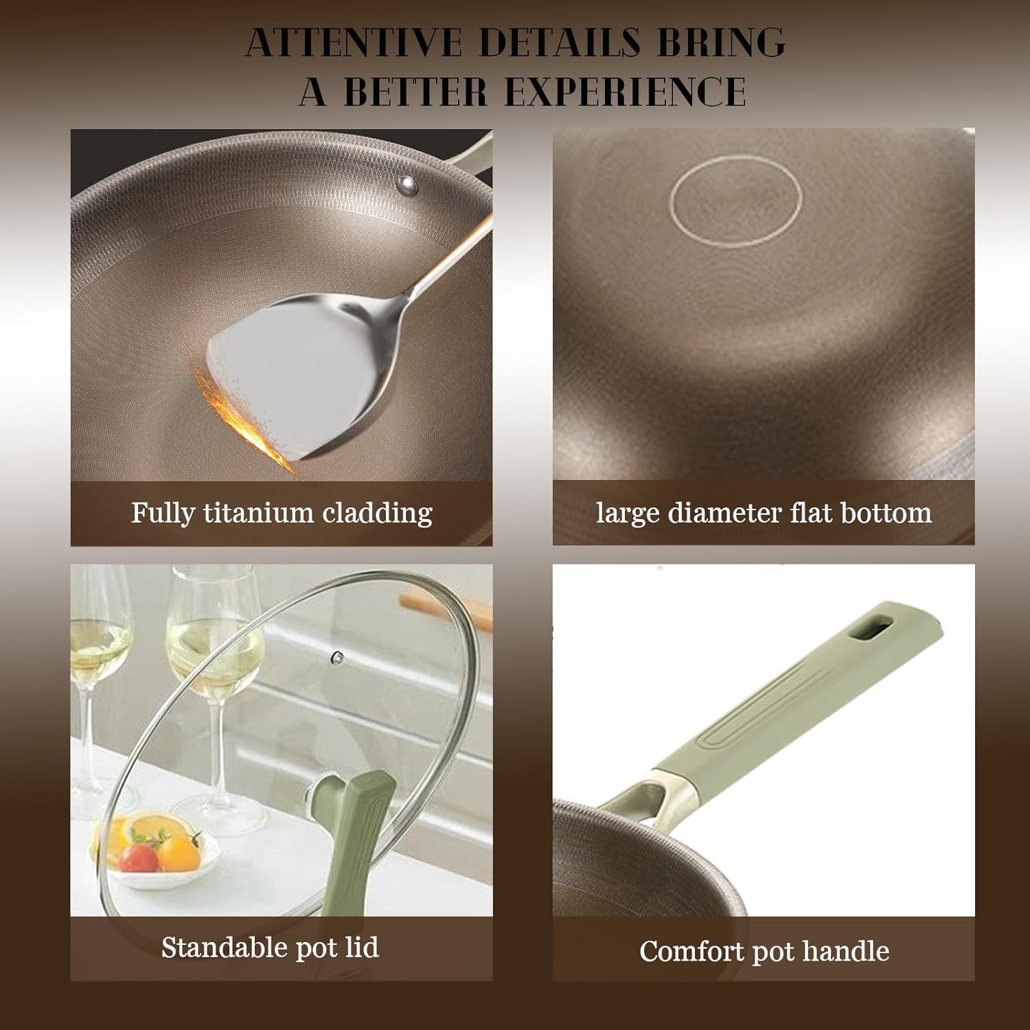 Titanium Pan with Lid,Extended Cool-Touch Handle 13 Inch Titanium frying pan, PFAS/PFOA/PTFE Free cooking pan, Dishwasher Safe, Works on All Stovetops Including Induction