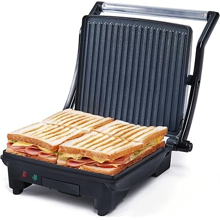 soseki 4 Serving Panini Press Sandwich Maker, 1500W Heat Fast Non-stick Panini Press Grill, Multi-functional 180-degree Opening Design Panini Maker