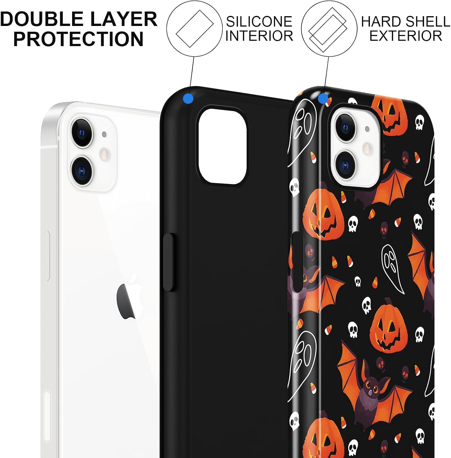 for iPhone 11 Cool Halloween Ghost Skeleton Bat Phone Case 6.1" image 2