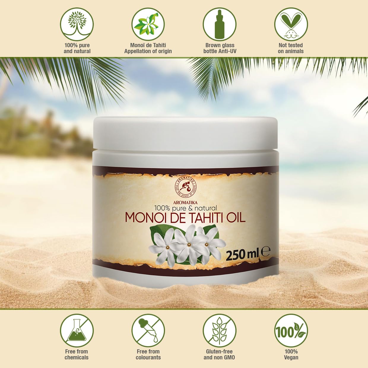 Monoi De Tahiti Oil 250 Ml - Coconut Oil - Gardenia Flower Extract - Body Care - Hair Care - Skin Moisture - Nature For Beauty - Shine For Hair - Exotic Fragrance - View #5